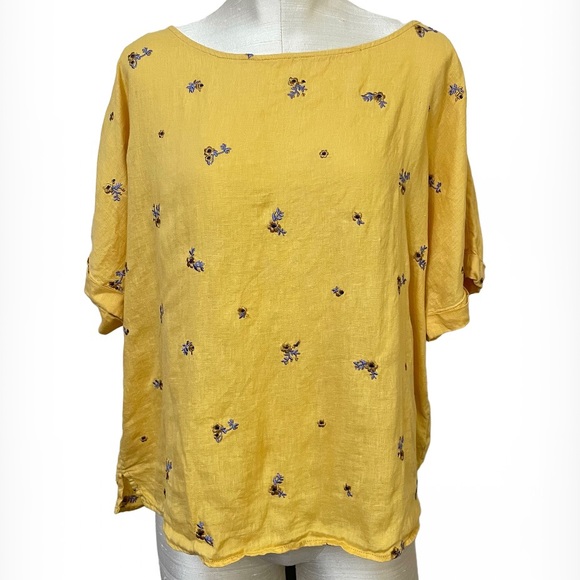 Cynthia Rowley Yellow 100% Linen Floral Print Top Size Large - Picture 1 of 9